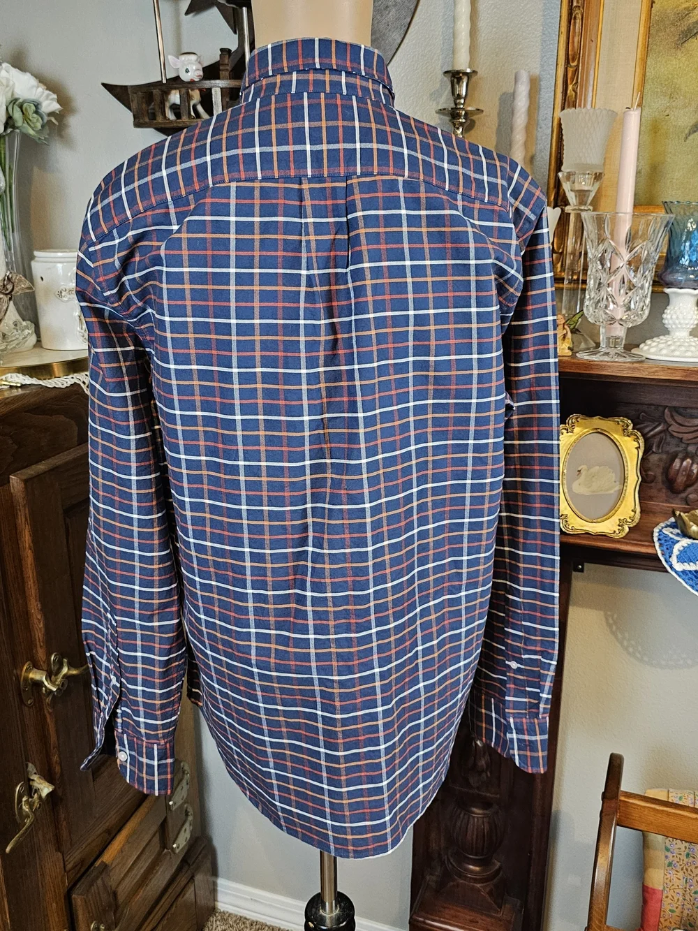 J.Crew Flex Oxford Slim Plaid Button Down Shirt Blue Orange NWT Size L